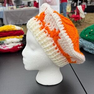 Orange and White Knit Beanie